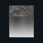 Bloc-note Parties scintillant noire métallique personnalisée<br><div class="desc">Personnalisez facilement ce bloc-notes à motif de parties scintillant noir brossé et glamour avec votre propre nom personnalisé.</div>