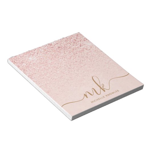 Bloc-note Parties scintillant or Rose tendance Initiales fan (Incliné)