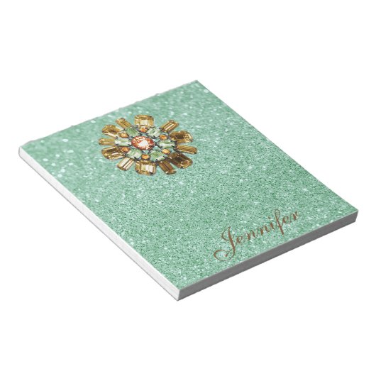 Bloc-note Parties scintillant Rhinestone Broach Green Faux (Incliné)