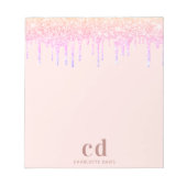 Bloc-note parties scintillant rose or rose monogramme initia (Devant)