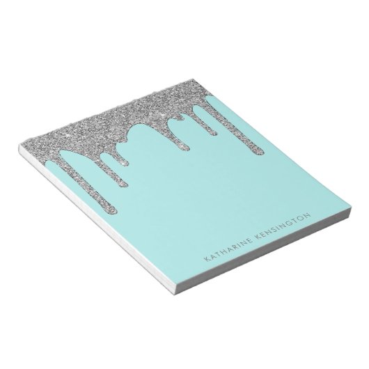 Bloc-note Parties scintillant turquoise Aqua Silver Sparkle  (Incliné)