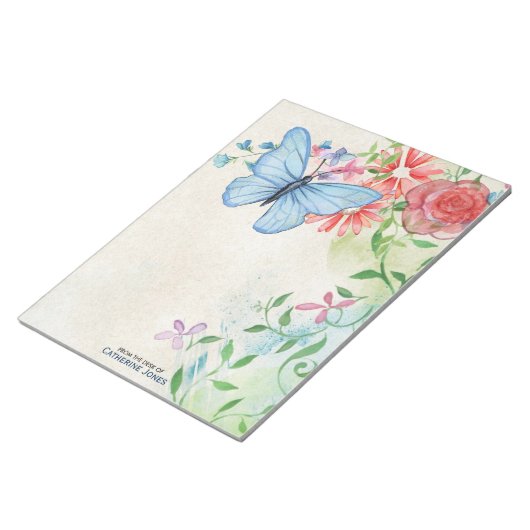 Bloc-note Pastel Aquarelle Fleurs & Papillon | Parchemin (Incliné)