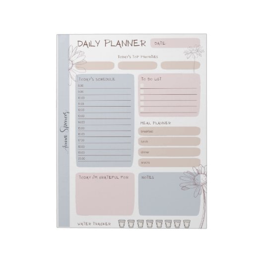 Bloc-note Pastel Daily Planner - Nom personnalisable (Tourné)