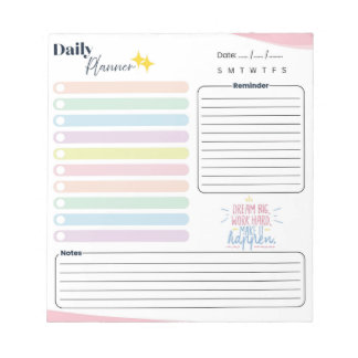 Bloc-note Pastel Daily Planner - To do list, reminder & note