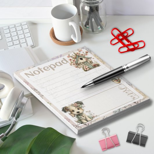 Bloc-note Pastel Dog & Floral – Birdhouse Spring Design
