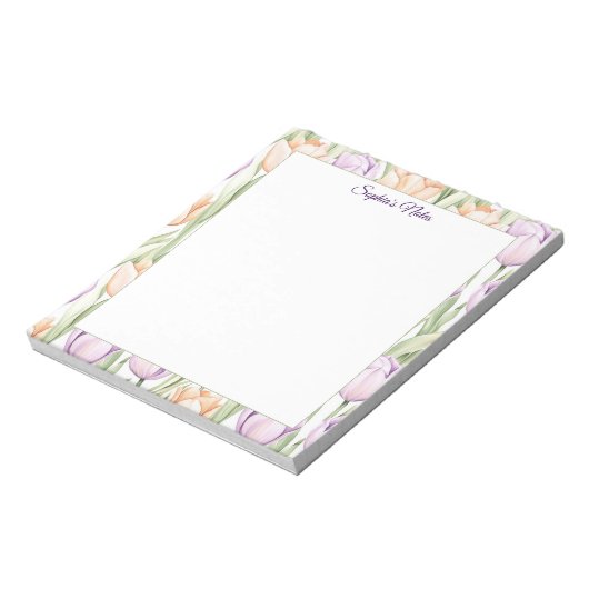 Bloc-note Pastel Peach Purple Spring Floral Name Notepad (Tourné)