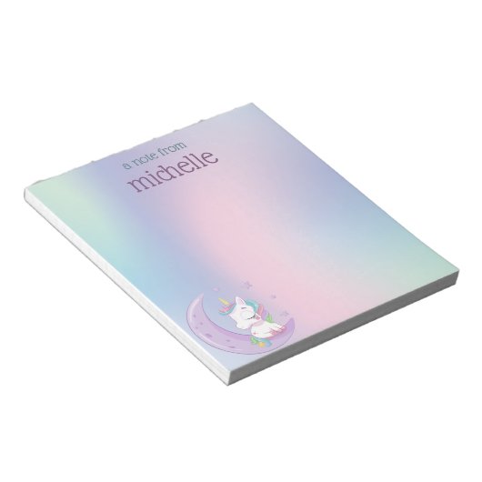 Bloc-note Pastel personnalisé Rainbow Unicorn (Incliné)