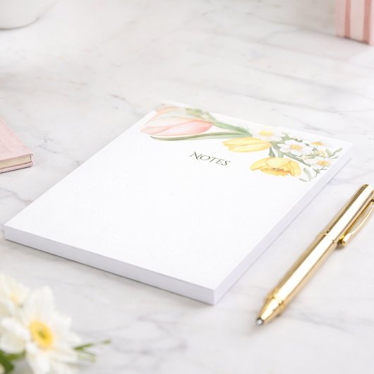 Bloc-note Pastel Pink Tulips Daffodils Spring Floral Notepad
