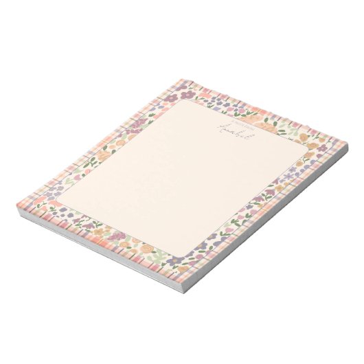 Bloc-note Pastel Plaid Floral Notepad with Personalization (Tourné)