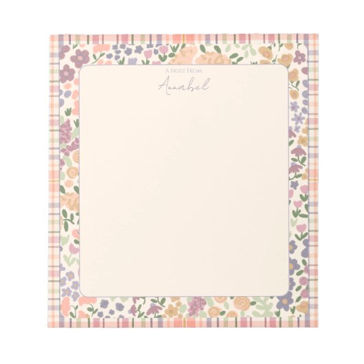Bloc-note Pastel Plaid Floral Notepad with Personalization (Devant)