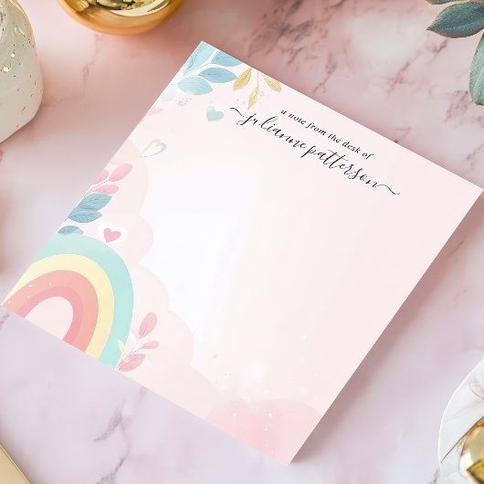 Bloc-note Pastel Rainbow Hearts mignon Nom personnalisé