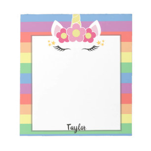 Bloc-note Pastel Rainbow Unicorn Nom personnalisé