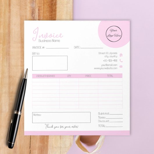 Bloc-note Pastel rose avec logo féminin facture d'entreprise