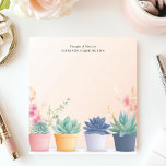 Bloc-note Pastel Succulents Cactus Plantes Nom personnalisé<br><div class="desc">Apportez une touche de chic désertique à votre bureau avec ce bloc-notes personnalisé. Le design présente une rangée de succulents et de cactus aux couleurs pastel dans des pots individuels, créant un look tendance et moderne. L'arrière - plan doux et muet renforce l'attrait des plantes. Customisez ce bloc-notes avec votre...</div>