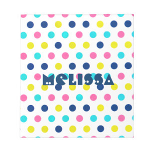 Bloc-note Pastels vifs à pois avec nom personnalisé