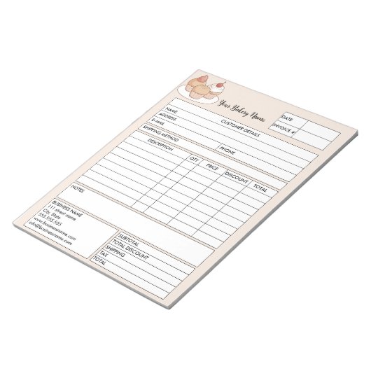 Bloc-note Pastry Cupcake Bakery Sales Form Receipt Invoice (Incliné)