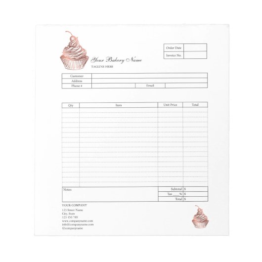 Bloc-note Pâtisserie Cupcake Boulangerie Bon de commande Fac (Devant)