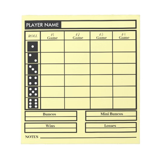 Bloc-note pavé de score bunco (Devant)