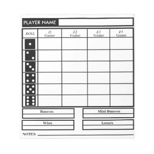 Bloc-note pavé de score bunco