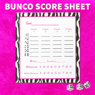 Bloc-note pavé de score bunco - design zèbre
