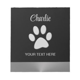 Bloc-note Paw Chien Argent sur arrière - plan noir