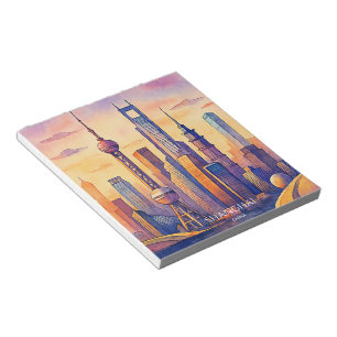Bloc-note Paysage urbain de Shanghai Chine Voyage Aquarelle 
