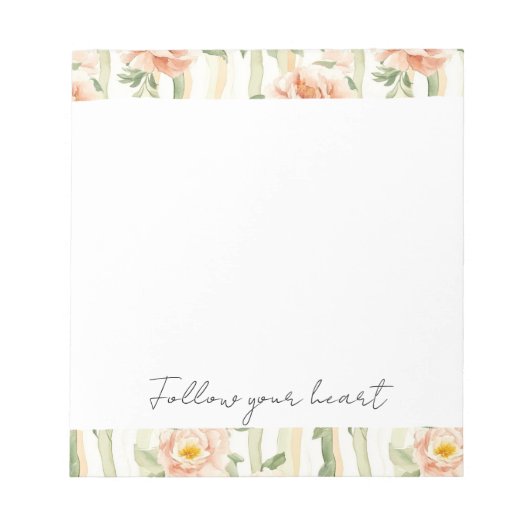 Bloc-note Peach Mint Pretty Roses Floral Stripes (Devant)