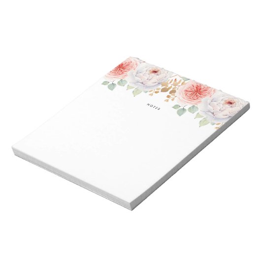 Bloc-note Peach Peonies d'aquarelle Feuilles d'or (Tourné)