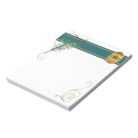 Bloc-note Peacock Turquoise monogramme avec des notes d'or (Tourné)
