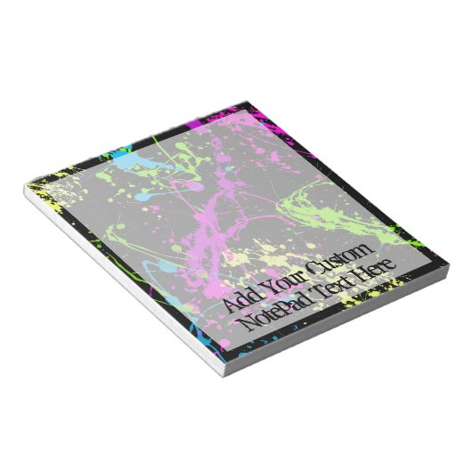 Bloc-note Peinture fraîche Retro Neon Splatter sur noir (Incliné)