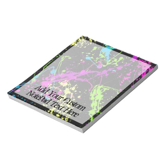 Bloc-note Peinture fraîche Retro Neon Splatter sur noir (Tourné)