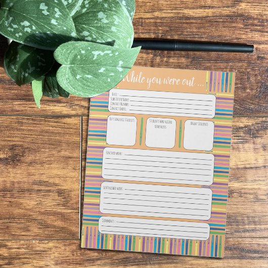 Bloc-note Pendant votre absence - stylos sous orange