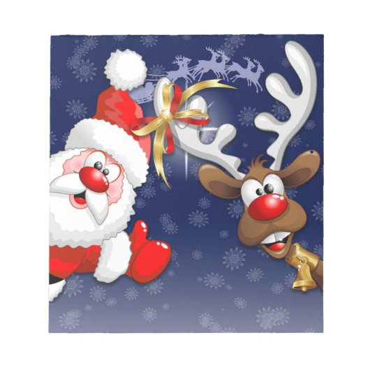 Bloc-note Père Noël et Reindeer Joyeux Noël Joyeux dessin an (Devant)