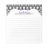 Bloc-note Personalisé Purple, Noir, Blanc Floral Damask (Devant)