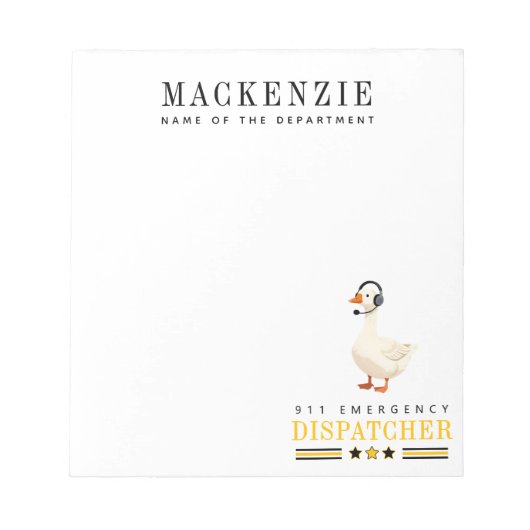 Bloc-note Personalized 911 Dispatcher Goose With Headset (Devant)