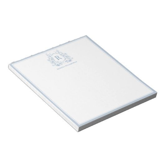 Bloc-note Personalized Blue Floral Crest Notepad (Incliné)