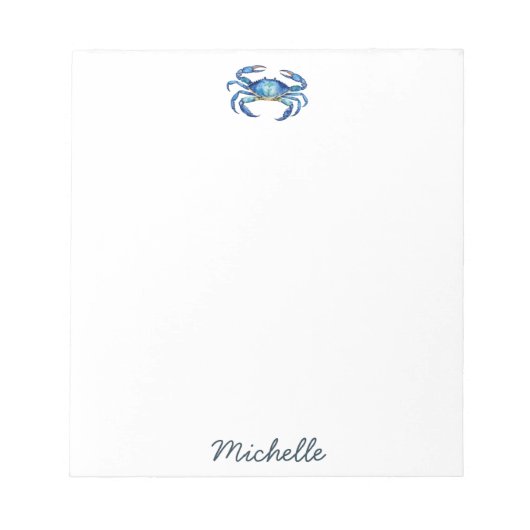 Bloc-note Personalized  Blue Watercolor Crab Summer Beach    (Devant)