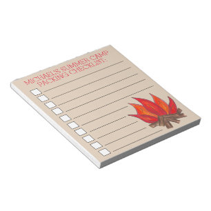 Bloc-note Personalized Campfire Summer Camp Packing List