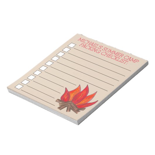 Bloc-note Personalized Campfire Summer Camp Packing List (Tourné)