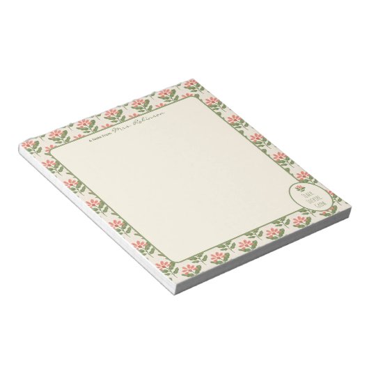 Bloc-note Personalized Floral Teacher Notepad • Custom Name  (Incliné)