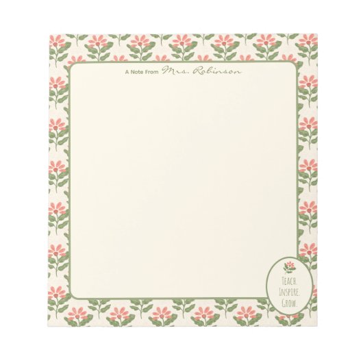 Bloc-note Personalized Floral Teacher Notepad • Custom Name  (Devant)