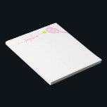 Bloc-note Personalized Girly Name Modern Pink Tennis<br><div class="desc">Personalized name notepad with a simple cute pink tennis racket graphic and feminine girly and modern pretty script font monogram. Any tennis player would love an elegant and modern useful tennis-themed stationery office accessory to write notes and todo lists on.</div>
