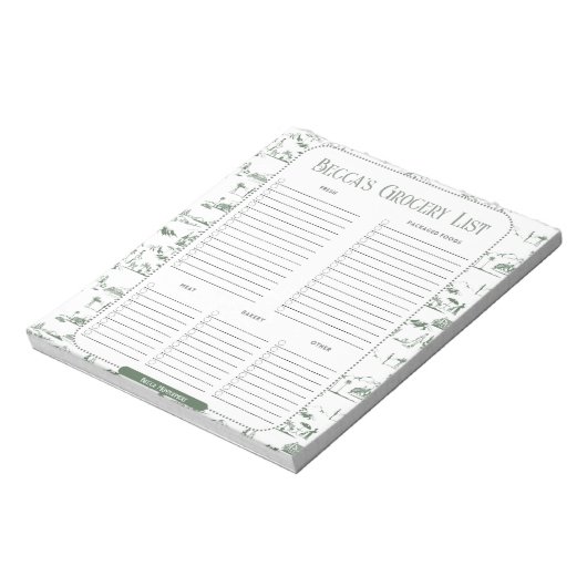 Bloc-note Personalized Green Toile Grocery List Notepad (Tourné)