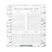Bloc-note Personalized Green Toile Grocery List Notepad (Devant)