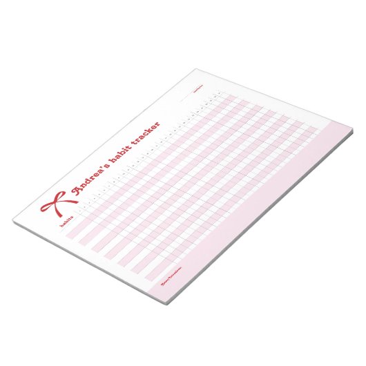 Bloc-note Personalized Habit Tracker Pink Bow  (Incliné)
