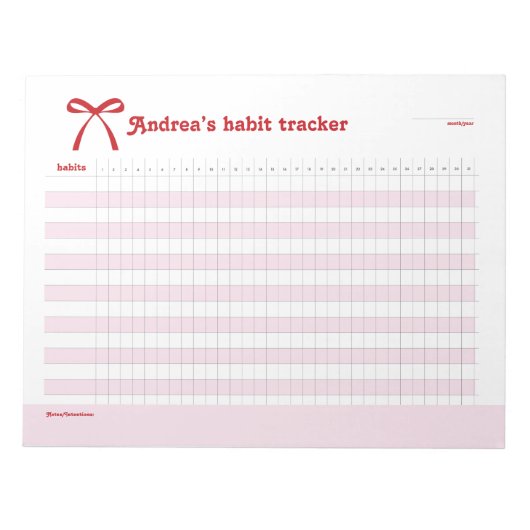 Bloc-note Personalized Habit Tracker Pink Bow  (Devant)
