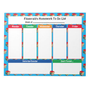 Bloc-note Personalized HOMEWORK TO DO LIST BOOKS Tear Away
