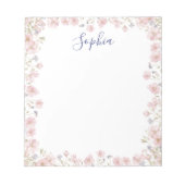 Bloc-note Personalized Monogrammed Pink Flowers Floral (Devant)