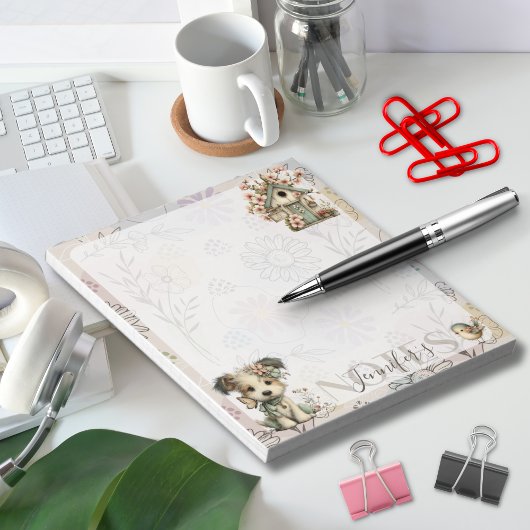 Bloc-note Personalized Pastel Dog & Floral Birdhouse Spring