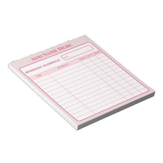 Bloc-note Personalized Pink Daily Workout Schedule Notepad (Incliné)